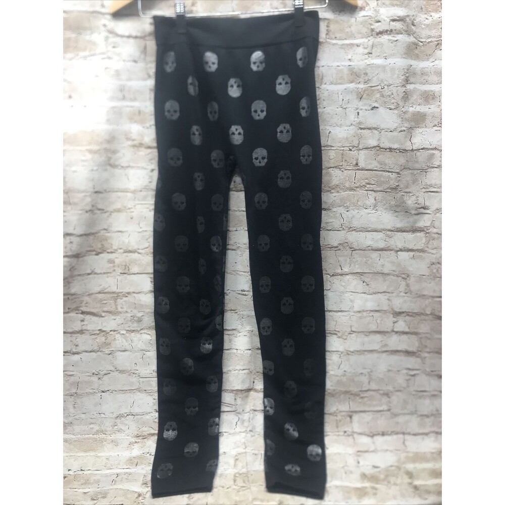 Yelete Women Leggings Skull Black Silver Halloween Leg Wear One Size